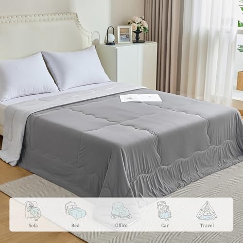 CHOSHOME Cooling Comforter Cooling Blanket, Q-Max 0.45 Cool Sleeping Summer Blanket for Hot Sleeper Night Sweats, King 90" x 108", Grey 03