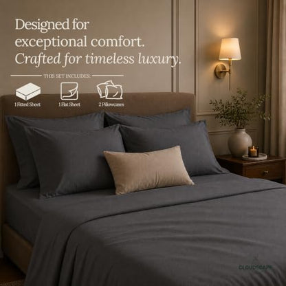 Cloud Scape Millennium Series 100% ِEgyptian Cotton Sheets Full, Charcoal