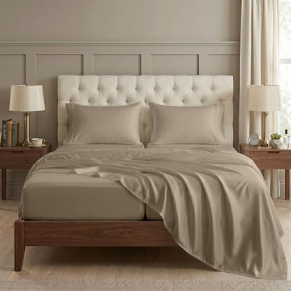 LANE LINEN Split King Cooling Sheets 100% Egyptian Cotton Sateen - Taupe