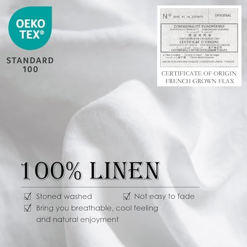 Simple&Opulence 100% Washed Linen Euro Shams 26'' x 26'' Pack of 2, Basic Style Solid Color Natural Flax Farmhouse Decorative Square Throw Pillow Covers for Bed Couch Sofa - White