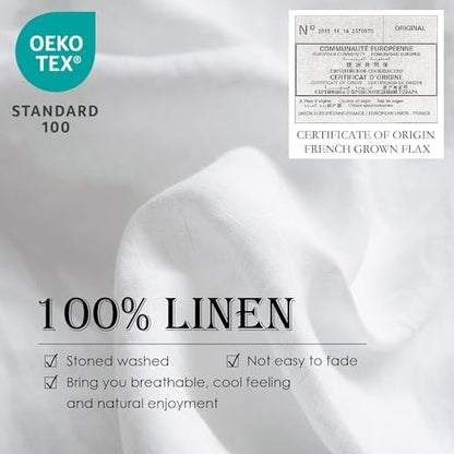 Simple&Opulence 100% Washed Linen Euro Shams 26'' x 26'' Pack of 2, Basic Style Solid Color Natural Flax Farmhouse Decorative Square Throw Pillow Covers for Bed Couch Sofa - White