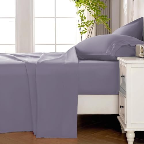 ROSE&RISY Light Lavender King Sheet Set, 4 Pieces Soft Bedding King Sheet Set, Breathable and Cooling,Includes 1 Fitted Sheet, 1 Flat Sheet, 2 Pillowcases - Deep Pocket (Light Lavender, King)