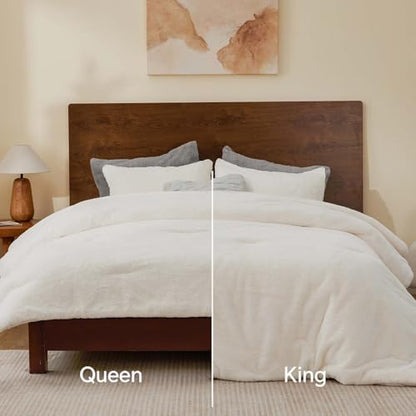 BEDELITE Faux Fur King Comforter Set Cream White,Warm Comforter for Winter