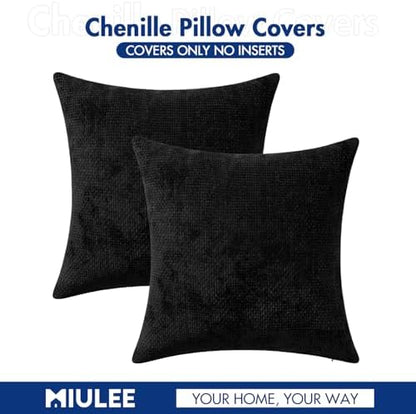 MIULEE Decorative Couch Throw Pillow Covers 16x16 Inch Black 2 Pack