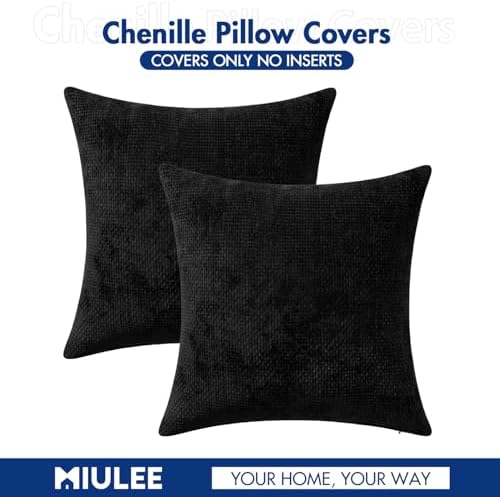 MIULEE Decorative Lumbar Throw Pillow Covers 12x20 Inch Black 2 Pack
