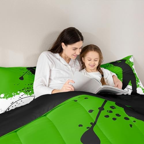 Erosebridal Golf Comforter,Golf Balls Bedding Sport Game Theme Bedding Sets & Collections Green Black White Comforter Twin 2pcs Boys Room Decorative Quilt Teens Adults Bedroom Decor