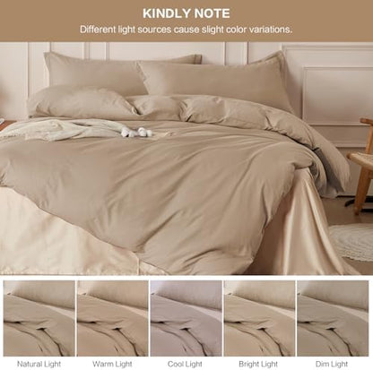 SAPHREAS 100% Washed Cotton Duvet Cover Full Size Set, Linen Like Comforter Cover with Zipper Closure & Corner Ties (No Comforter), 80x90 Khaki
