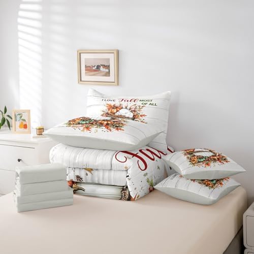 Erosebridal Autumn Rustic Farmhouse Twin Comforter Set 7 Piece Fall Rabbit Pumpkin Print Bed in A Bag with Sheets for Kids Boys Girls Adultsmaple Leaf Print Bedding Set Retro Bed Set