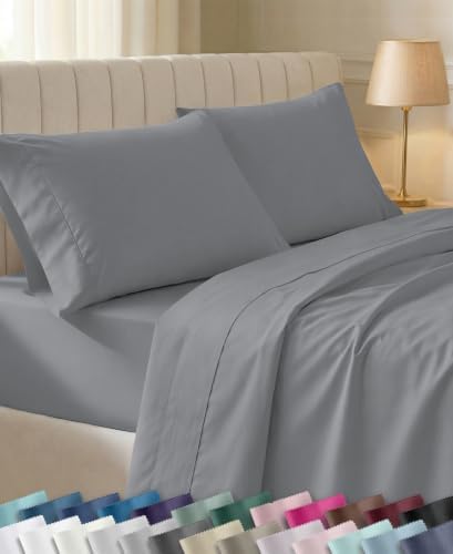 California Design Den Soft 100% Cotton Queen Size Bed Sheet Set, Slate Grey