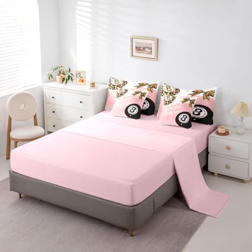 Funky Lucky 8 Ball 7 Piece Comforter Set Queen Size Bow Bedding Set For Girls Preppy Leopard Print Bowknot Bed In A Bag Coquette Room Decor,Fashion Trendy Y2K Bed Set,Pink Aesthetic Glitter Print