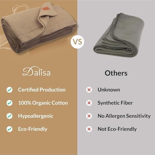 Dalisa Alina GOTS Organic Cotton Throw Blanket, Mocha Meringue, 80x90 in