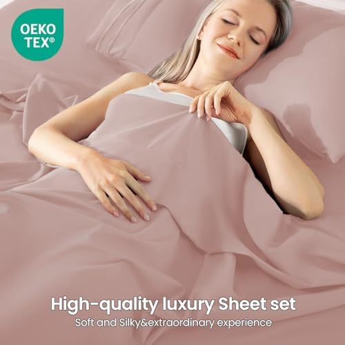 ROSE&RISY Mauve Queen Sheet Set, 4 Pcs Soft Bedding Queen Sheet Set, Breathable and Cooling, Includes 1 Fitted Sheet, 1 Flat Sheet, 2 Pillowcases - Deep Pocket (Mauve, Queen)