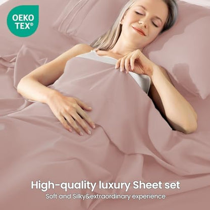 ROSE&RISY Mauve King Sheet Set, 4 Pieces Soft Bedding King Sheet Set, Breathable and Cooling Sheet Bed Set, Includes 1 Fitted Sheet, 1 Flat Sheet, 2 Pillowcases - Deep Pocket (Mauve, King Size)