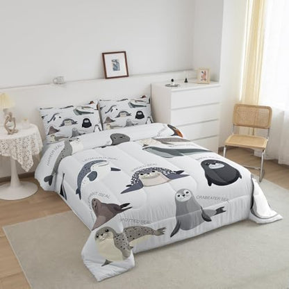 Feelyou Kids Cartoon Seal Comforter Set Twin Size for Boys Girls Teens