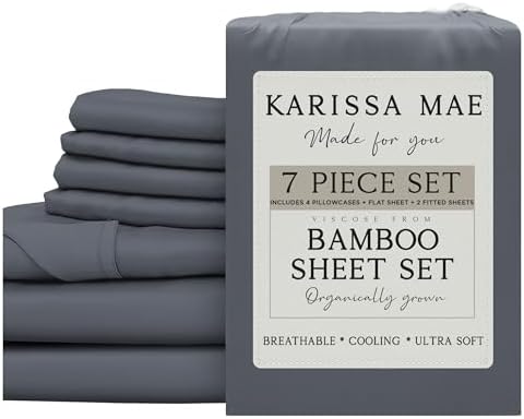 KARISSA MAE 7 Piece Luxury Bamboo Viscose Split King Sheets, FSC Certified