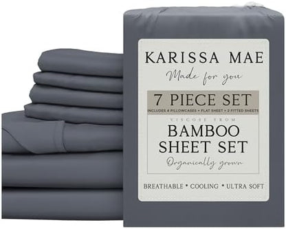 KARISSA MAE 7 Piece Luxury Bamboo Viscose Split King Sheets, FSC Certified