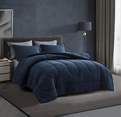 Maple&Stone Twin Comforter Set 5 Pieces Bed in a Bag Navy & Dark Grey