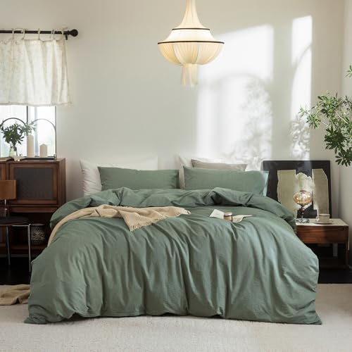 FOSSA Duvet Cover Set 100% Washed Cotton Linen Feel Oversized Queen