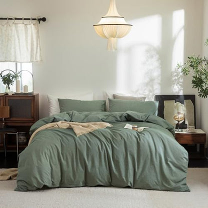 FOSSA Duvet Cover Set 100% Washed Cotton Linen Feel Super King