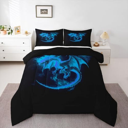 Feelyou Dragon Comforter Set King Size Jungle Dragon Bedding Set for Kids Boys Girls Magical Beast Duvet Quilt Wild Animal Bedroom Decor Fantasy Animal Microfiber 3 Pcs with 2 Pillow Cases