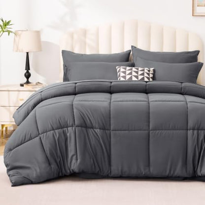 Love's cabin Twin XL Comforter Set Soot Grey, 5 Pieces Twin XL Bed in a Bag, All Season Bedding Sets with 1 Comforter, 1 Flat Sheet, 1 Fitted Sheet, 1 Pillowcase and 1 Pillow Sham