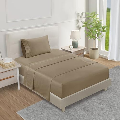 800 Thread Count Silky Soft Twin Bed Sheets, 15" Deep Pocket Sheets - Taupe