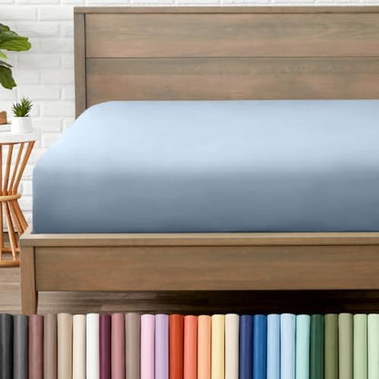 Bare Home Queen Fitted Sheet - 1800 Ultra-Soft (Queen, Dusty Blue)