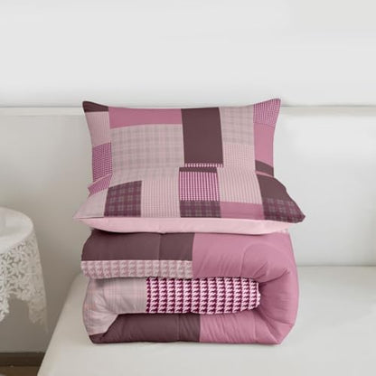 jejeloiu Plaid Bedding Set Soft for Boys Girls, Patchwork Comforter Set Toddler Size Check Checkered Duvet Quilt Microfiber Grid Geometric Bedroom Decor 2 Pcs with 1 Pillow Cases