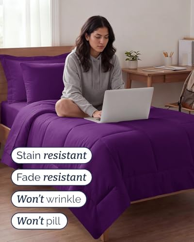 Twin XL Comforter Set - 5 Piece Bed in a Bag Twin XL Size Bed Set - Purple