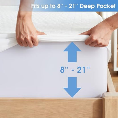 Hanherry 100% Waterproof Mattress Protector Full Size, Mattress Cover 3D Air Fabric Cooling Mattress Pad Cover Smooth Soft Breathable Noiseless, 8''-21'' Deep Pocket