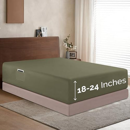Elegant Comfort 1500 Premium Hotel Quality 18-24 Inches Deep - Extra Deep Pocket Single Fitted Sheet for High Mattress, Luxury and Softest, Smart Pocket - Wrinkle Free, King, Green