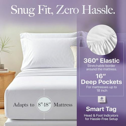Carressa Linen 600 Series Split King Sheets Sets for Adjustable Bed, White