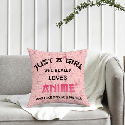 Anime Decor, Just a Girl Who Loves Anime Anime Room Decorative Throw Pillow Covers, Girls Anime Gifts Anime Lovers for Home Living Room Girl Women Bedroom Decoration Gifts Pink