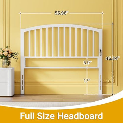 Weehom Metal Full Headboard Only with LED Lights and USB, White