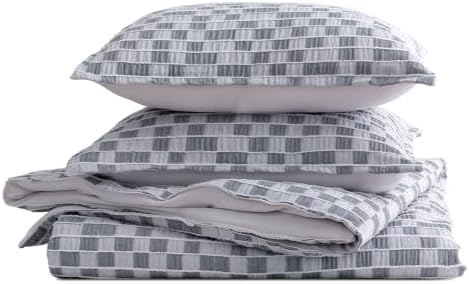 SLEEP ZONE Comforters Twin Set, Modern Lattice Bedding Set Gray 3 Pcs