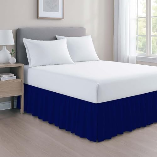 Mattress-Homes Ruffled Bed Skirt Split Corners with Platform, Tailored Fit Wrinkle Free Ultra-Soft Microfiber Dust Ruffle, King 18" Drop, Navy Blue