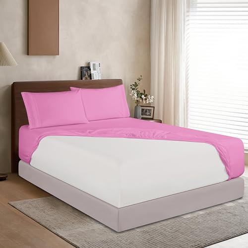 Elegant Comfort 1500 Premium Hotel Quality 18-24 Inches Deep - Extra Deep Pocket Single Fitted Sheet for High Mattress, Luxury and Softest, Smart Pocket - Wrinkle Free, California King, Light Pink