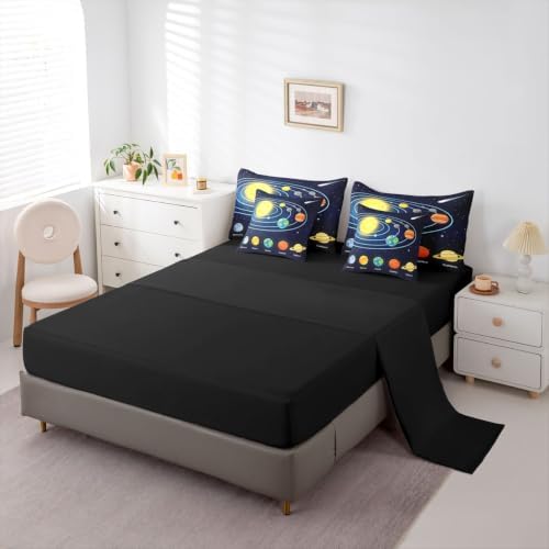 Erosebridal Solar System Full Comforter Set 7 Pieces, Galaxy Bed in A Bag, Outer Space Bedding Set with Comforters, Sheets, Pillowcases Starry Sky Universe Planets Bedroom Decor