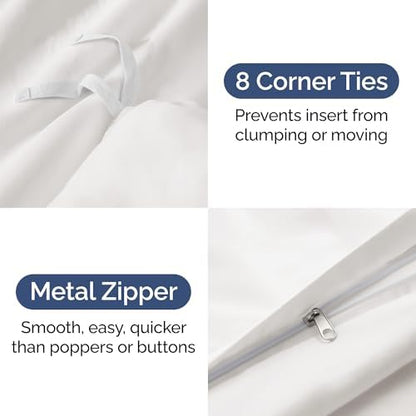 Duvet Cover Cal King Size - 3 Piece with Zipper Closure - Antique White