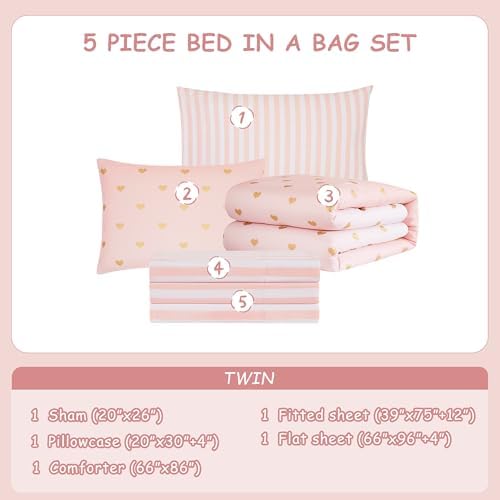 Twin Comforter Set with Sheets for Girls-5 Pieces Twin Bedding Sets