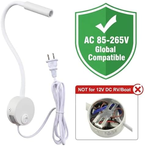 White Wall Light Bedside Reading Light, 25° Focused Beam 3000K Warm White for Bed Headboard, Wooden Board Mounted Sconce, 4.92ft Plug-in Cord, AC 85-265V