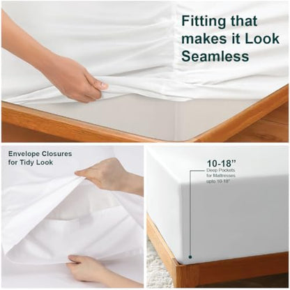 NON Sticky cotton Adjustable Split King Sheet Set for Sleep Number Beds, Premium 100% Long Staple Cotton Bedding, Two Twin XL 39" X 80" Fitted Sheets Fits Up to 18" Deep Mattress, White Solid