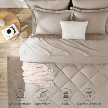 CozyLux Full Comforter Set 82"x86" Linen - 7 Piece Bed in a Bag
