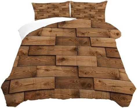 3D Wood Plank Comforter Set Twin, Rustic Timber Bedding for Boys