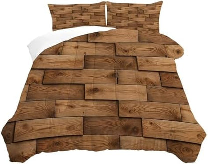 3D Wood Plank Comforter Set Twin, Rustic Timber Bedding for Boys