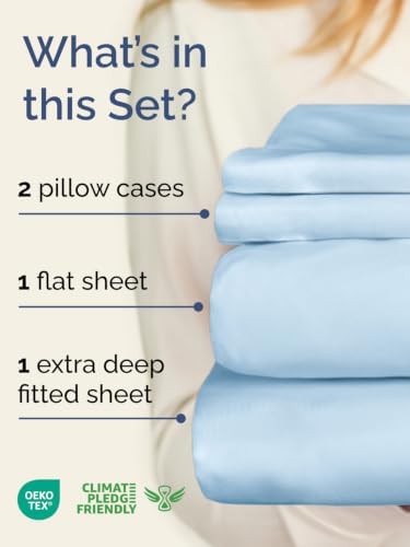 Extra Deep Pocket Queen Size Sheet Set - Breathable & Cooling - Light Blue
