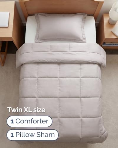 Twin XL Comforter Set - Light Grey All Season Bedding - 2 Piece Bed Set