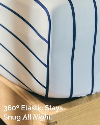 Cal King 4 Piece Striped Sheet Set - Breathable & Cooling - Navy Stripe