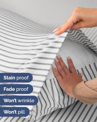 Extra Deep Flex Top Split Head King Sheet Set - 6pc Sheets - Grey Stripes