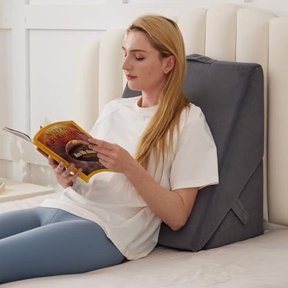 BIEEZZK Wedge Pillow, Adjustable Back Pillow for Sleeping, 9&12“ Bed Wedge Pillow Set for After Surgery, Triangle Memory Foam Pillow Wedges for Headboard, Acid Reflux, Snoring, GERD, Grey